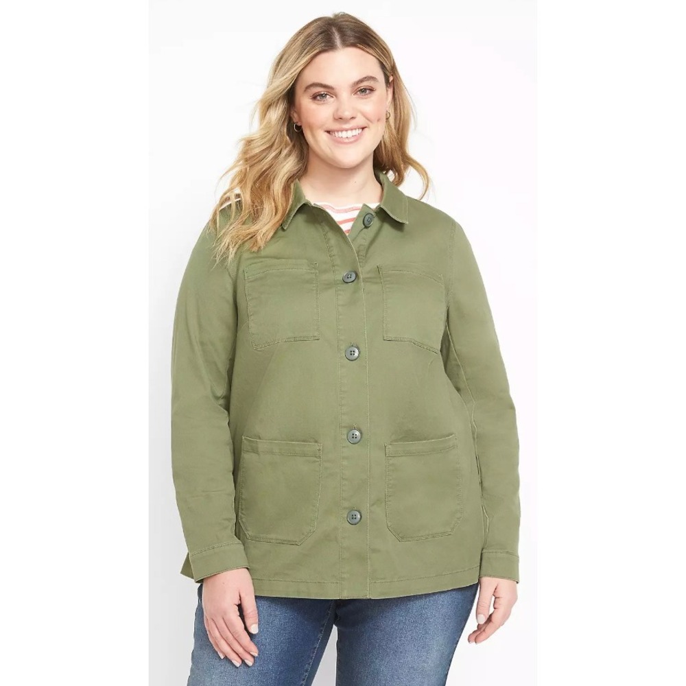 Lane Bryant‎ Womens Casual Chore Jacket Green Button Down Utility Plus 22 NWOT
